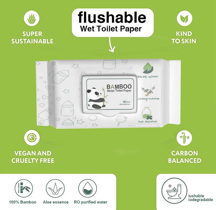 EcoFriendly Bamboo Wipes Flushable Bamboo Wet Toilet Paper
