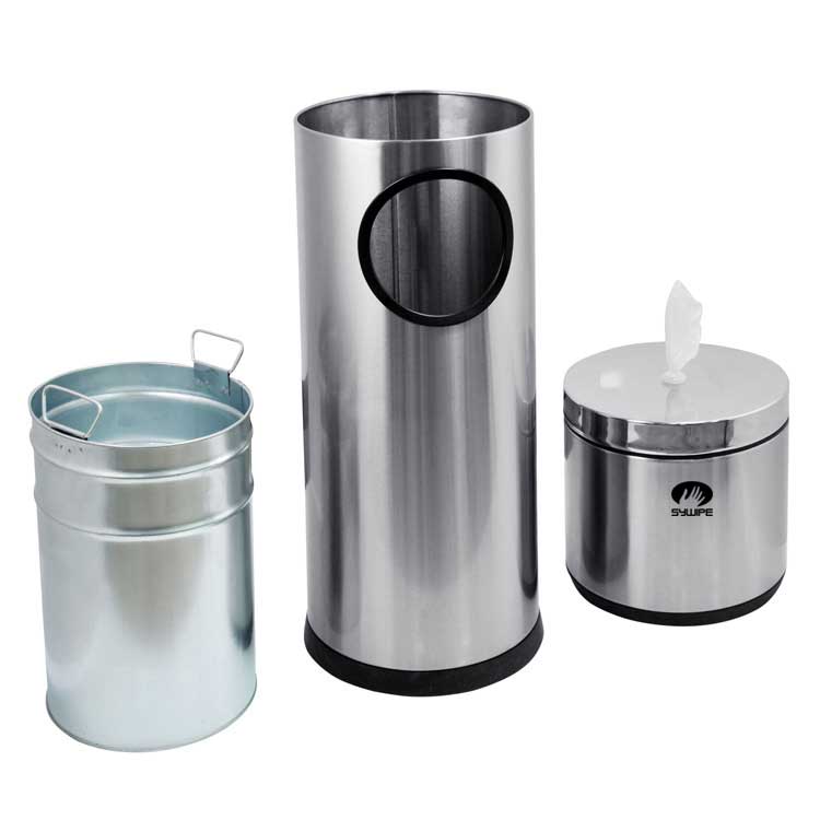 Stainless Steel Gym Floor Wipes Dispenser with Built-in Waste Receptacle