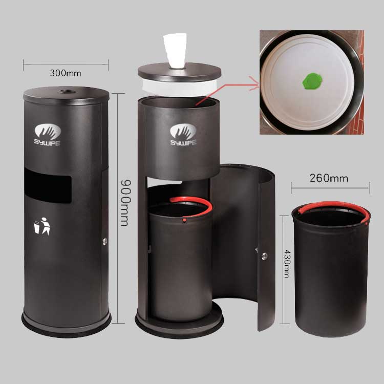 Large Capacity Floor Standing Wipes Metal Dispenser with Disposal Bin